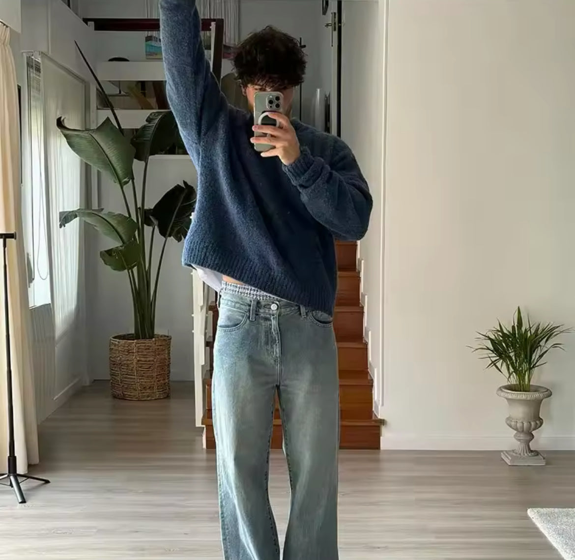 Blue Wool Boucle Sweater