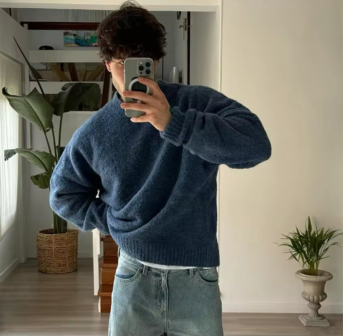 Blue Wool Boucle Sweater